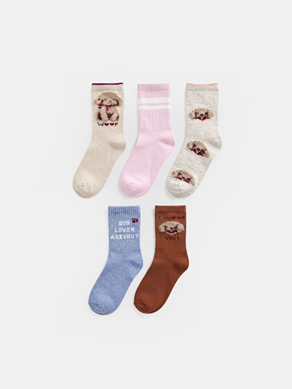 LCW Kids Patterned Girls' Ankle Socks 5 Pack