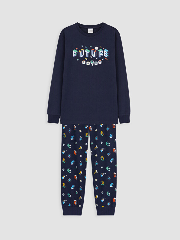 LCW Kids Crew Neck Printed Boys' Pyjamas Set