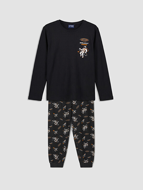 LCW Kids Bisiklet Yaka Baskılı Erkek Çocuk Pijama Takım