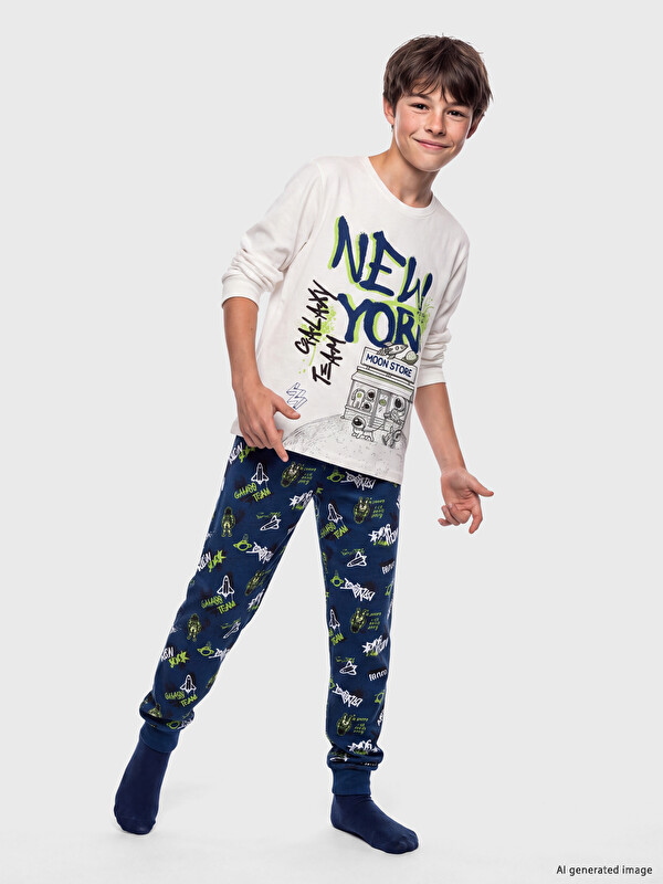 LCW Kids New York Printed Boys' Pyjamas Set