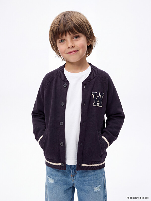 LCW Kids Kolej Yaka Aplikeli Erkek Çocuk Hırka