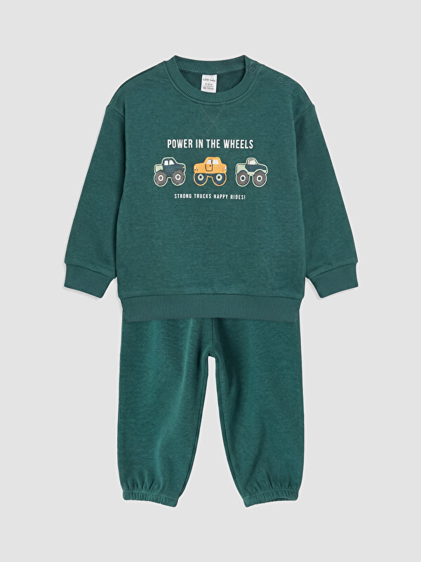 LCW baby Araba Baskılı Erkek Bebek Sweatshirt ve Eşofman Altı