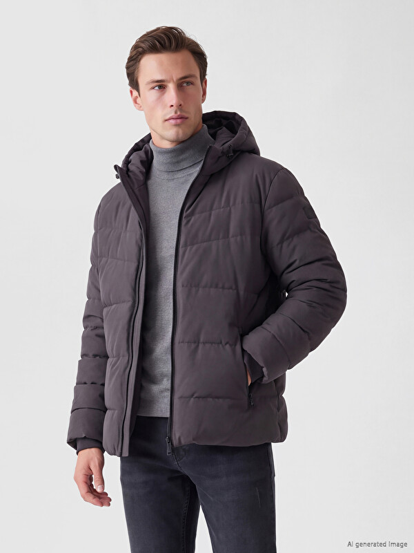 LCWAIKIKI Classic Pallto puffer me kapuç me prerje të rregullt për burra