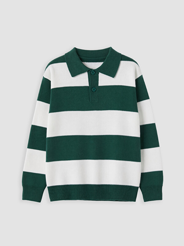 LCW Kids Polo Yaka Çizgili Erkek Çocuk Triko Kazak