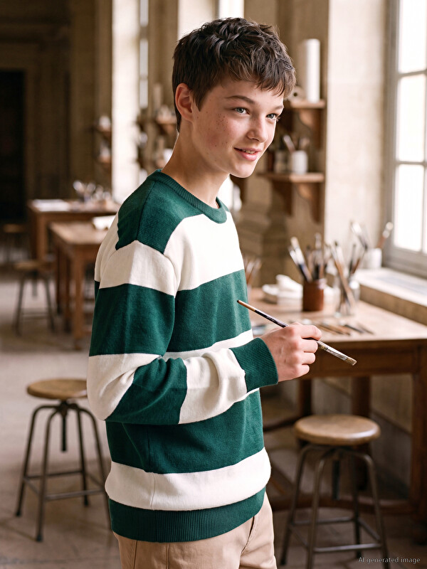 LCW Kids Pullover mit Rundhalsausschnitt aus gestreiftem Strick für Jungen
