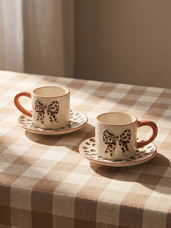 LCW HOME Leopar Desenli 2 Kişilik Porselen Kahve Fincan Takımı 100 ml
