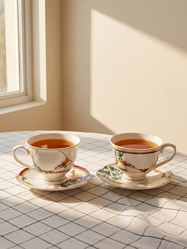 LCW HOME Фарфоровый набор чайных чашек с цветочным узором на 2 персоны