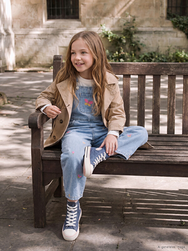 LCW Kids Embroidered Girls' Jean Dungarees