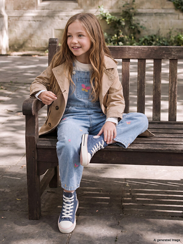 LCW Kids Nakışlı Kız Çocuk Jean Salopet