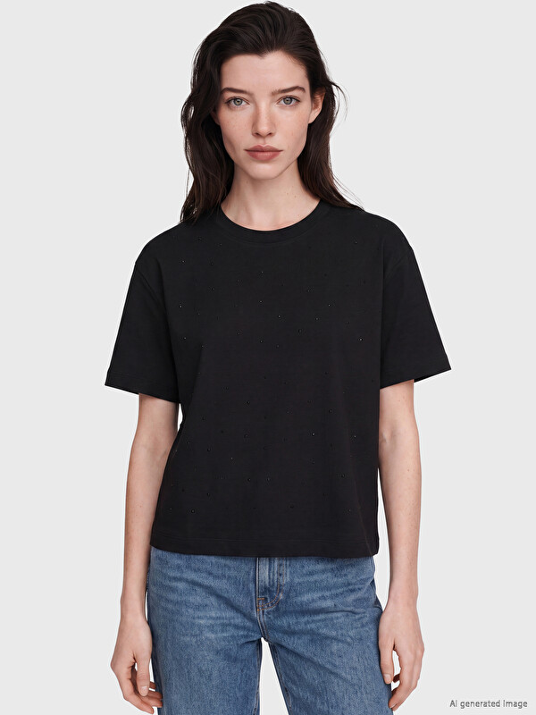 LCWAIKIKI Maternity Crew Neck Rhinestone Embellished Women's T-shirt