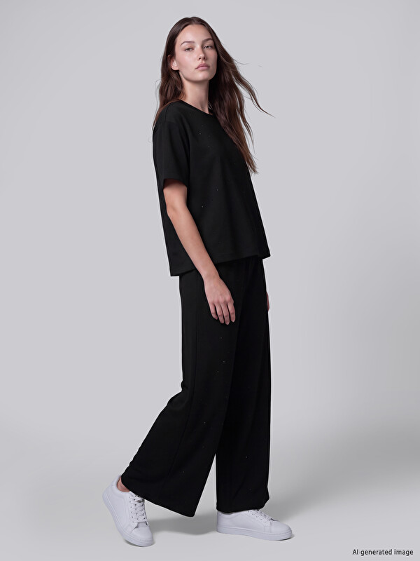 LCWAIKIKI Maternity پانتۆڵی ئارەقەی ژن بە قاڵبی فراوان بە نه‌قشی سنگ چاپکراو
