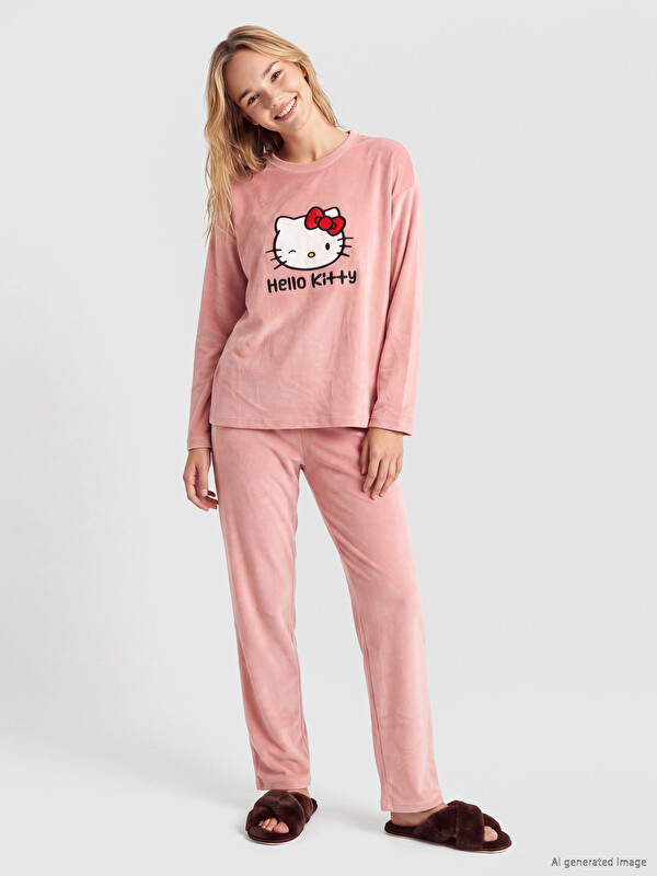 LCW Young Hello Kitty Kadın Kadife Pijama Takım