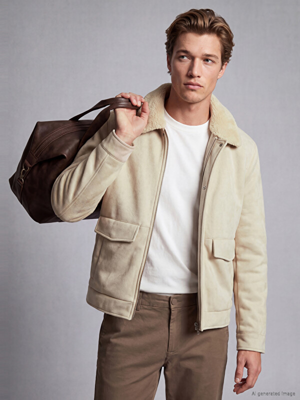 SOUTHBLUE Standard Fit Fur Collar Men's Suede Coat