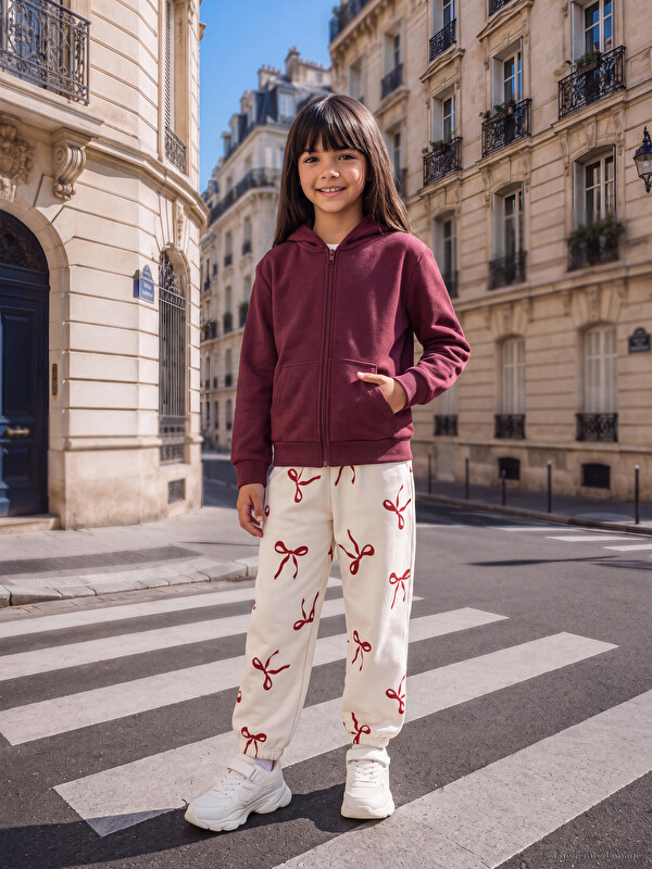 LCW baby Bow Printed 3 Thread Girls' Sweatpants