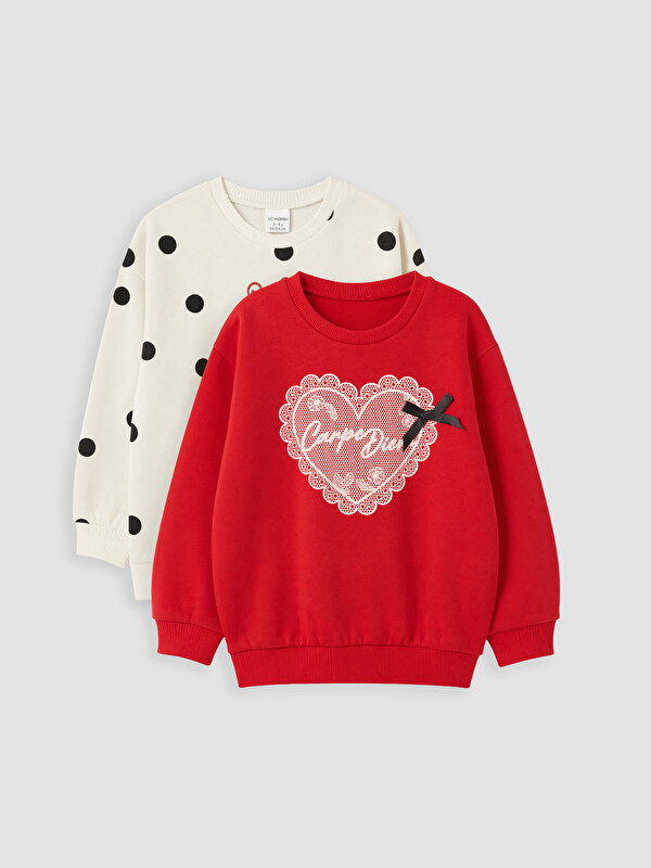 LCW Kids Baskılı Kız Çocuk Kalın Sweatshirt 2'li