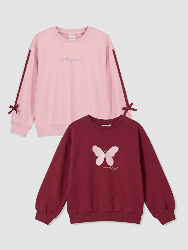 LCW Kids Fiyonklu Baskılı Kız Çocuk Sweatshirt 2'li