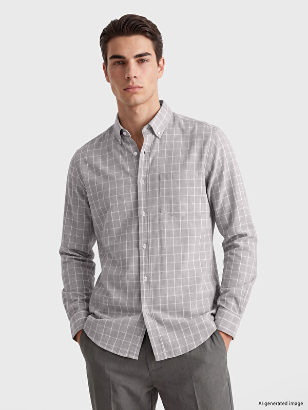 LCW BUSINESS Standard Plaid Gabardine Men's Shirt