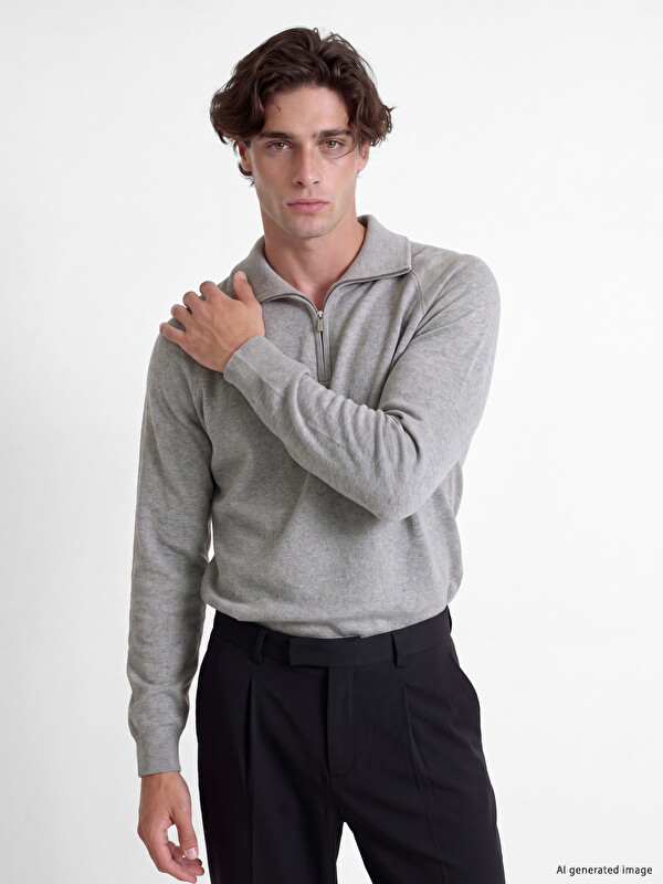 LCW Vision Polo Collar Half Zippered Men's Knitwear Sweater