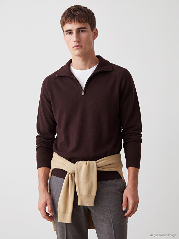 LCW Vision Zippered Polo Collar Men's Knitwear Sweater