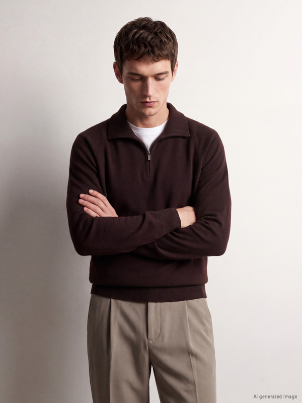 LCW Vision Zippered Polo Collar Men's Knitwear Sweater