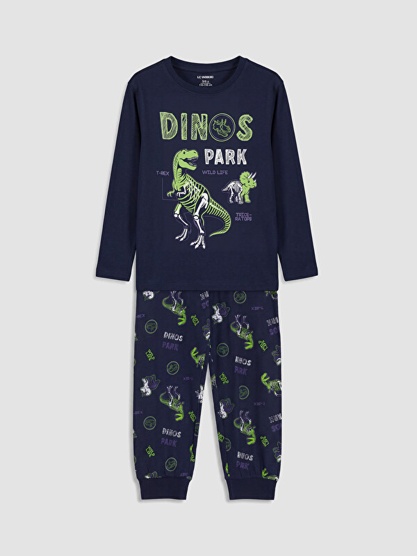 LCW Kids Bisiklet Yaka Baskılı Erkek Çocuk Pijama Takım