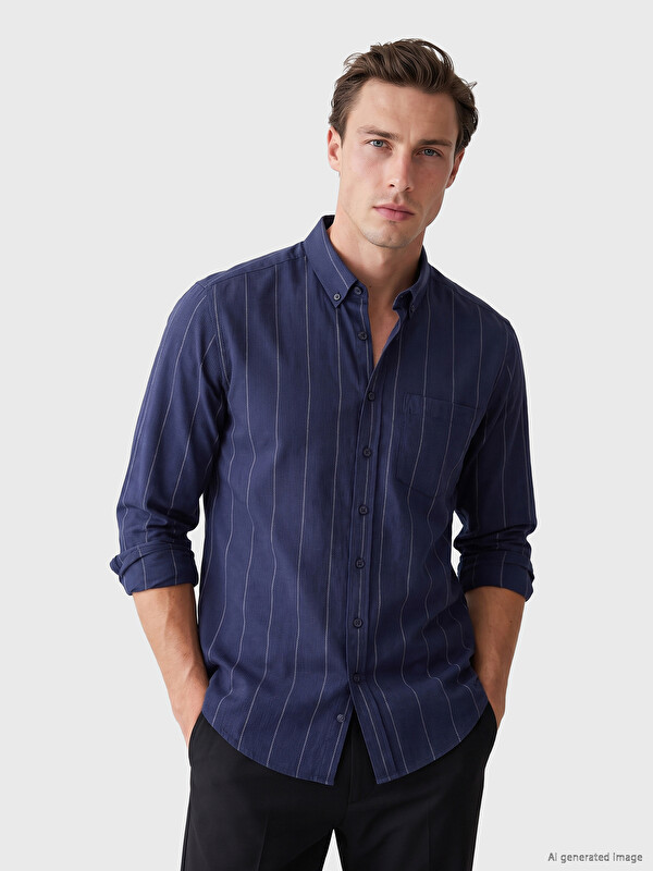 LCWAIKIKI Classic Regular Fit Striped Twill Men's Shirt