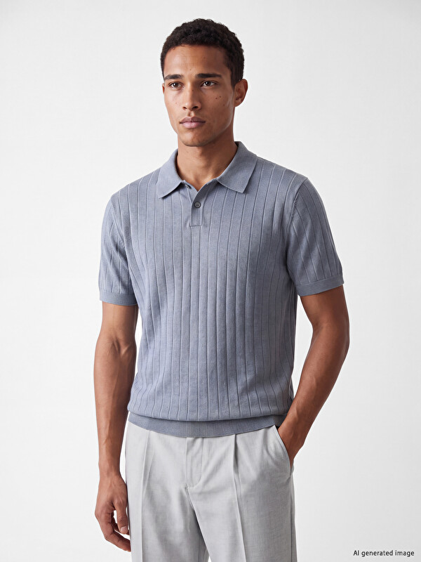 LCW Vision Tricou Tricotat Pentru Bărbați Cu Guler Polo Din Material Cu Nervuri