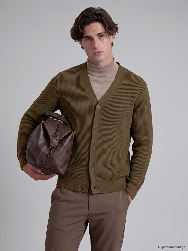 LCW Vision Regular Fit V Neck Men's Knitwear Cardigan