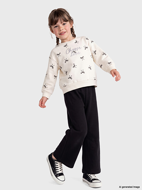 LCW Kids Crew Neck Bow Patterned Girls' Thick Set