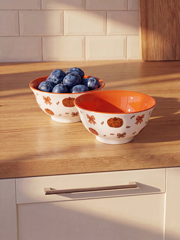 LCW HOME Pumpkin and Bow Patterned Ceramic Bowl