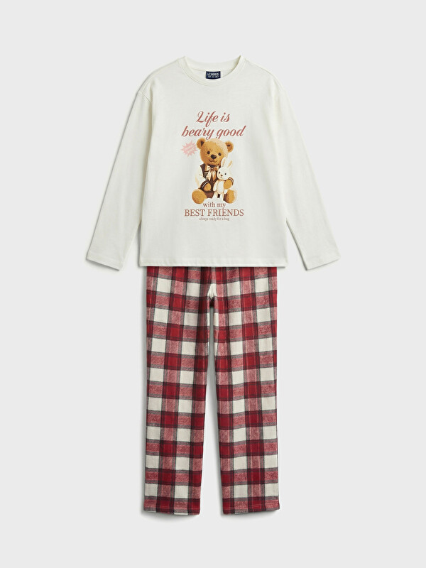 LCW Kids Ayı Baskılı Kız Çocuk Pijama Takım