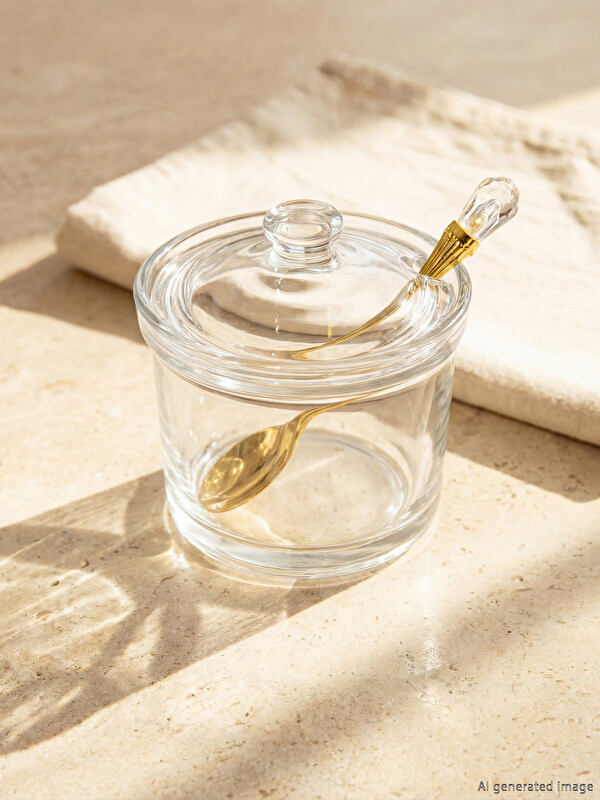 LCW HOME Lidded and Spooned Glass Sugar Bowl