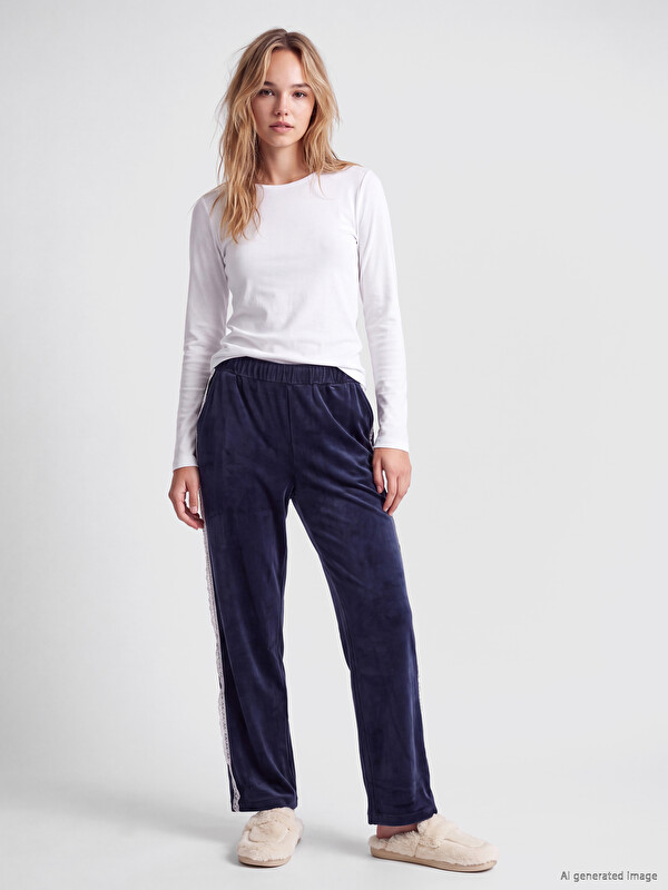 LCW DREAM Sides Striped Women's Velvet Pyjamas Bottom