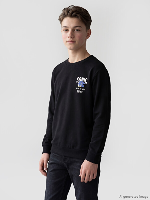 LCW Kids Sonic Baskılı Erkek Çocuk Kalın Sweatshirt