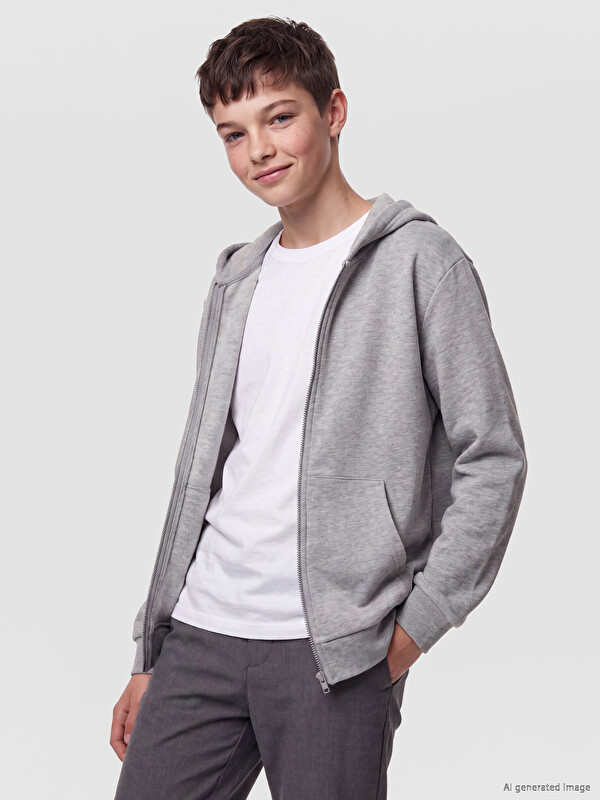 LCW Kids Kapüşonlu Erkek Çocuk Fermuarlı Sweatshirt