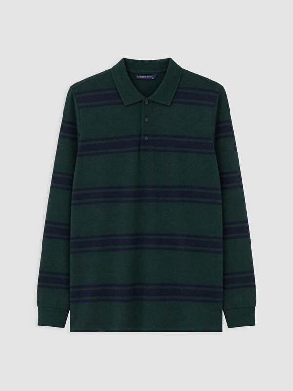 LCWAIKIKI Classic Polo Yaka Çizgili Erkek Sweatshirt