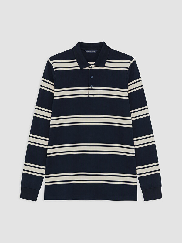 LCWAIKIKI Classic Polo Yaka Çizgili Erkek Sweatshirt