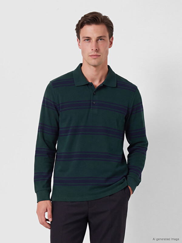 LCWAIKIKI Classic Polo Yaka Çizgili Erkek Sweatshirt