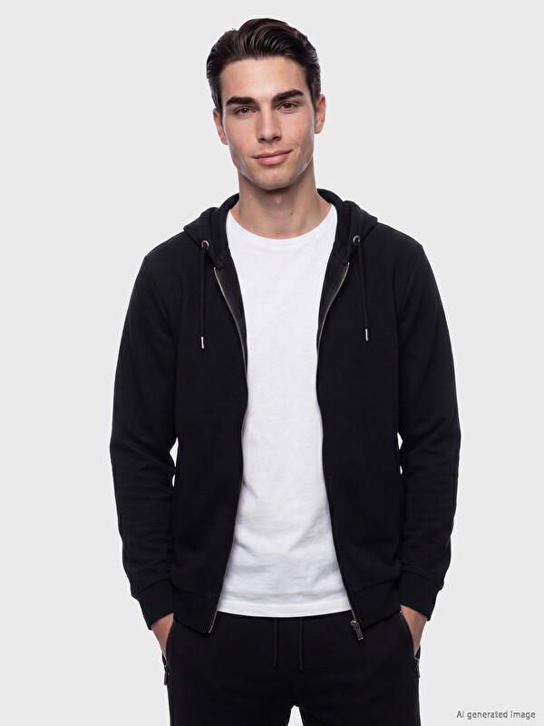 LCWAIKIKI Classic Kapüşonlu Erkek Fermuarlı Sweatshirt