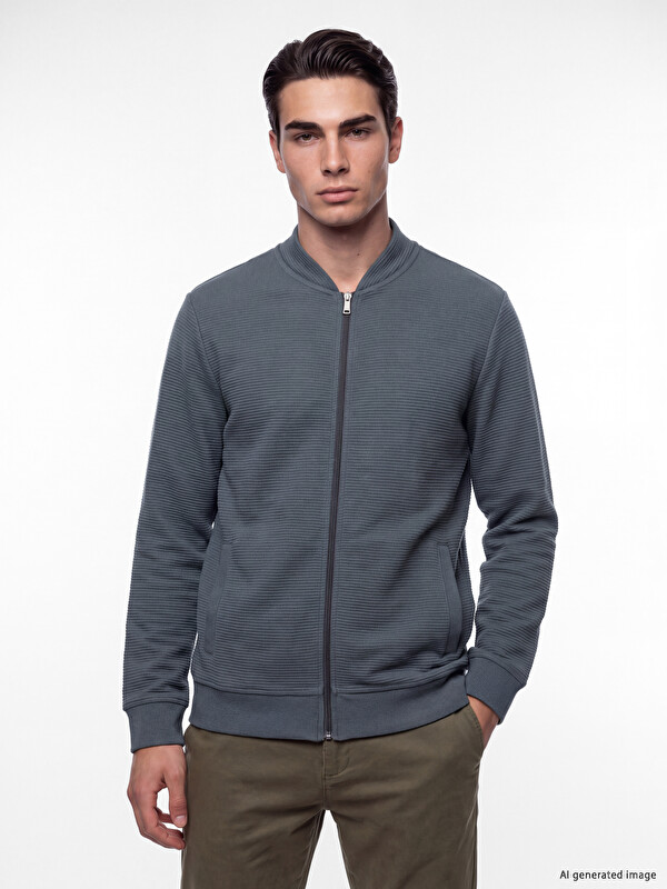 LCWAIKIKI Classic Man Grey Zip-Up Sweatshirt