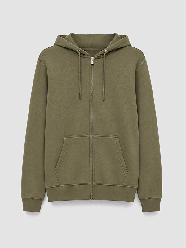LCWAIKIKI Classic Man Khaki Zip-Up Sweatshirt