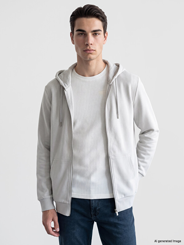 LCWAIKIKI Classic Kapüşonlu Erkek Fermuarlı Sweatshirt