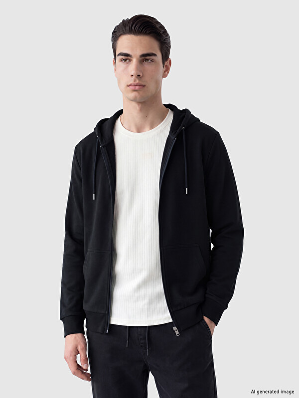 LCWAIKIKI Classic Kapüşonlu Erkek Fermuarlı Sweatshirt