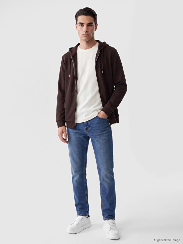 LCWAIKIKI Classic Kapüşonlu Erkek Fermuarlı Sweatshirt