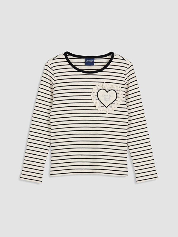 LCW Kids Tricou cu guler rotund vărgat cu mânecă lungă pentru fată