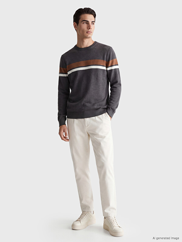 LCWAIKIKI Classic Crew Neck Striped Men's Knitwear Sweater