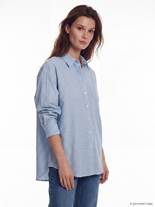 LCW Modest Striped Oversize Poplin Women's Shirt Tunic