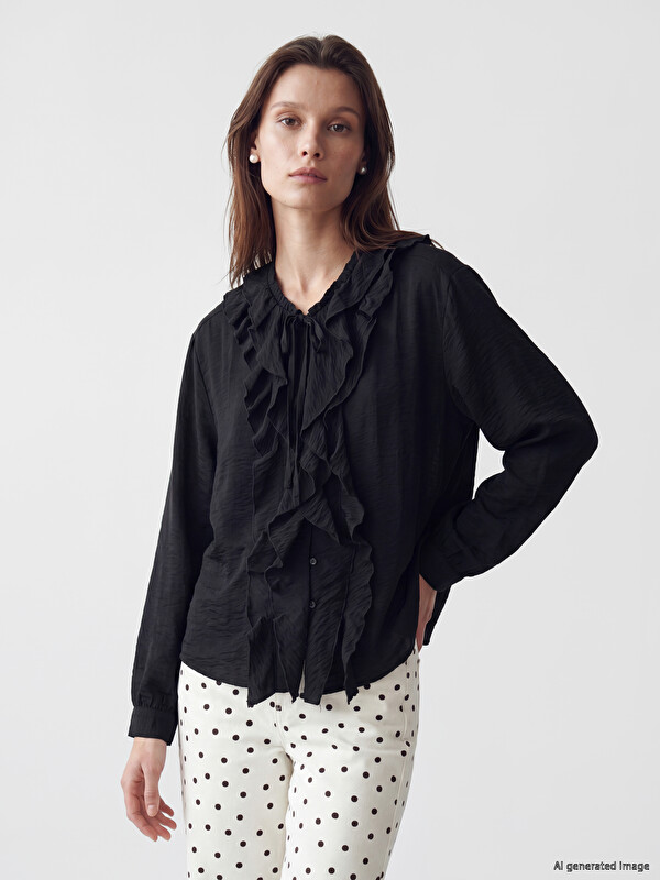 LCW Modest Crew Neck Ruffled Blouse