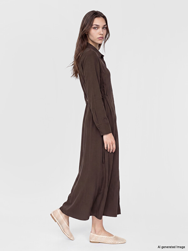 LCW Modest Tie-up Modal Blended Shirt Dress