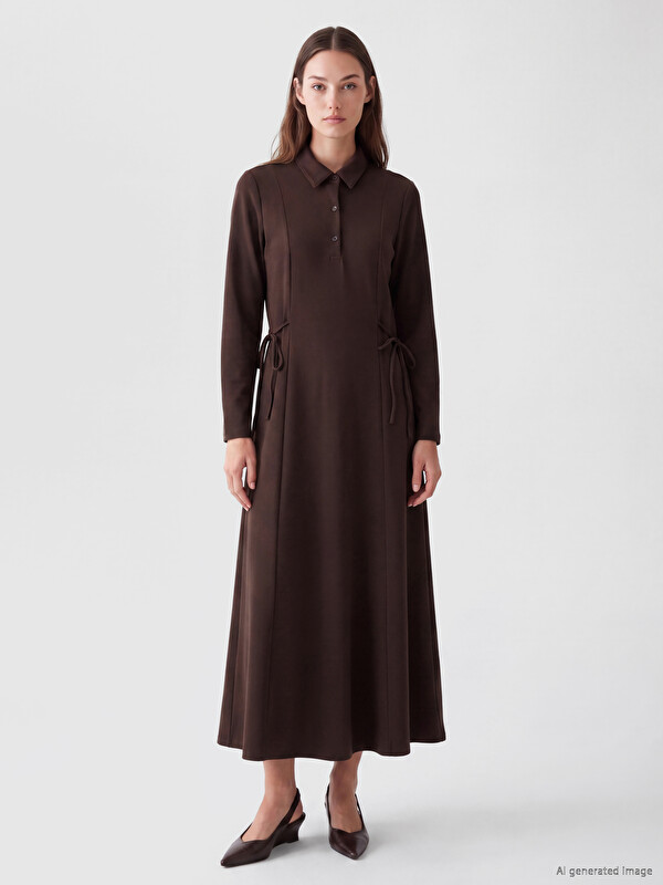 LCW Modest فستان بني امرأة